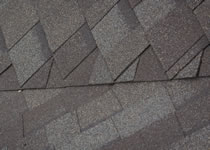 Closeup of closed valley roofing shingles