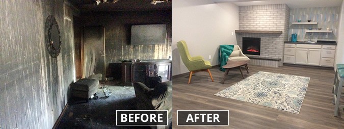 Before & After: Fire Restoration of Family Room